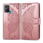 For Huawei Honor 9A Butterfly Love Flower Embossed Horizontal Flip Leather Case with Bracket / Card Slot / Wallet / Lanyard(Rose Gold) - 1