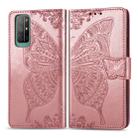 For Huawei Honor 30S Butterfly Love Flower Embossed Horizontal Flip Leather Case with Bracket / Card Slot / Wallet / Lanyard(Rose Gold) - 1