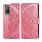 For Huawei Honor 30S Butterfly Love Flower Embossed Horizontal Flip Leather Case with Bracket / Card Slot / Wallet / Lanyard(Pink) - 1