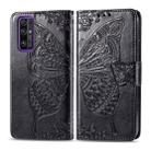 For Huawei Honor 30 Butterfly Love Flower Embossed Horizontal Flip Leather Case with Bracket / Card Slot / Wallet / Lanyard(Black) - 1