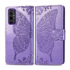 For Huawei Honor 30 Butterfly Love Flower Embossed Horizontal Flip Leather Case with Bracket / Card Slot / Wallet / Lanyard(Light Purple) - 1