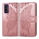 For Huawei Honor 30 Butterfly Love Flower Embossed Horizontal Flip Leather Case with Bracket / Card Slot / Wallet / Lanyard(Rose Gold) - 1