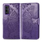 For Huawei Honor 30 Butterfly Love Flower Embossed Horizontal Flip Leather Case with Bracket / Card Slot / Wallet / Lanyard(Dark Purple) - 1