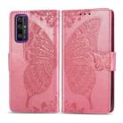 For Huawei Honor 30 Butterfly Love Flower Embossed Horizontal Flip Leather Case with Bracket / Card Slot / Wallet / Lanyard(Pink) - 1