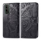 For Huawei Honor 30 Pro Butterfly Love Flower Embossed Horizontal Flip Leather Case with Bracket / Card Slot / Wallet / Lanyard(Black) - 1