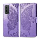 For Huawei Honor 30 Pro Butterfly Love Flower Embossed Horizontal Flip Leather Case with Bracket / Card Slot / Wallet / Lanyard(Light Purple) - 1