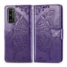 For Huawei Honor 30 Pro Butterfly Love Flower Embossed Horizontal Flip Leather Case with Bracket / Card Slot / Wallet / Lanyard(Dark Purple) - 1