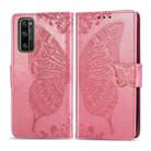 For Huawei Honor 30 Pro Butterfly Love Flower Embossed Horizontal Flip Leather Case with Bracket / Card Slot / Wallet / Lanyard(Pink) - 1