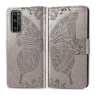 For Huawei Honor 30 Pro Butterfly Love Flower Embossed Horizontal Flip Leather Case with Bracket / Card Slot / Wallet / Lanyard(Gray) - 1