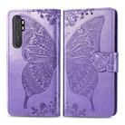 For Xiaomi Note 10 Lite Butterfly Love Flower Embossed Horizontal Flip Leather Case with Bracket / Card Slot / Wallet / Lanyard(Light Purple) - 1