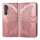 For Xiaomi Note 10 Lite Butterfly Love Flower Embossed Horizontal Flip Leather Case with Bracket / Card Slot / Wallet / Lanyard(Rose Gold) - 1