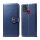 For Samsung Galaxy A21S Retro Solid Color Leather Buckle Phone Case with Lanyard & Photo Frame & Card Slot & Wallet & Stand Function(Blue) - 1