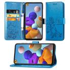 For Samsung Galaxy A21s Lucky Clover Pressed Flowers Pattern Leather Case with Holder & Card Slots & Wallet & Hand Strap(Blue) - 1