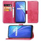 For OPPO Realme 6 Four-leaf Clasp Embossed Buckle Mobile Phone Protection Leather Case with Lanyard & Card Slot & Wallet & Bracket Function(Magenta) - 1