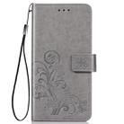 For Huawei P40 lite E/Y7P Four-leaf Clasp Embossed Buckle Mobile Phone Protection Leather Case with Lanyard & Card Slot & Wallet & Bracket Function(Gray) - 1