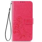 For Huawei Honor 9A Four-leaf Clasp Embossed Buckle Mobile Phone Protection Leather Case with Lanyard & Card Slot & Wallet & Bracket Function(Magenta) - 1