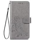 For Huawei Honor 9A Four-leaf Clasp Embossed Buckle Mobile Phone Protection Leather Case with Lanyard & Card Slot & Wallet & Bracket Function(Gray) - 1