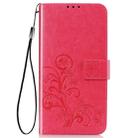 For Huawei Honor 30 Four-leaf Clasp Embossed Buckle Mobile Phone Protection Leather Case with Lanyard & Card Slot & Wallet & Bracket Function(Magenta) - 1