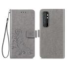 For Xiaomi Mi Note 10 Lite Four-leaf Clasp Embossed Buckle Mobile Phone Protection Leather Case with Lanyard & Card Slot & Wallet & Bracket Function(Gray) - 1