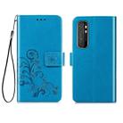 For Xiaomi Mi Note 10 Lite Four-leaf Clasp Embossed Buckle Mobile Phone Protection Leather Case with Lanyard & Card Slot & Wallet & Bracket Function(Blue) - 1