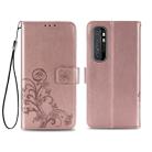 For Xiaomi Mi Note 10 Lite Four-leaf Clasp Embossed Buckle Mobile Phone Protection Leather Case with Lanyard & Card Slot & Wallet & Bracket Function(Rose Gold) - 1