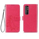 For Xiaomi Mi Note 10 Lite Four-leaf Clasp Embossed Buckle Mobile Phone Protection Leather Case with Lanyard & Card Slot & Wallet & Bracket Function(Magenta) - 1