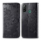 For Huawei Honor Play 4T Halfway Mandala Embossing Pattern Horizontal Flip Leather Case with Holder & Card Slots & Wallet & Photo Frame & Lanyard(Black) - 1