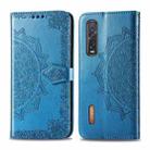 For OPPO Find X2 Pro Halfway Mandala Embossing Pattern Horizontal Flip Leather Case with Holder & Card Slots & Wallet & Photo Frame & Lanyard(Blue) - 1