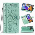 For Samsung Galaxy A21s Lovely Cat and Dog Embossing Pattern Horizontal Flip Leather Case , with Holder & Card Slots & Wallet & Cartoon Clasp & Lanyard(Green) - 1