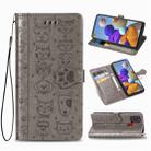 For Samsung Galaxy A21s Lovely Cat and Dog Embossing Pattern Horizontal Flip Leather Case , with Holder & Card Slots & Wallet & Cartoon Clasp & Lanyard(Grey) - 1