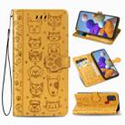 For Samsung Galaxy A21s Lovely Cat and Dog Embossing Pattern Horizontal Flip Leather Case , with Holder & Card Slots & Wallet & Cartoon Clasp & Lanyard(Yellow) - 1