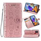 For Samsung Galaxy A21s Lovely Cat and Dog Embossing Pattern Horizontal Flip Leather Case , with Holder & Card Slots & Wallet & Cartoon Clasp & Lanyard(Rose Gold) - 1