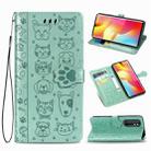 For Xiaomi Mi Note 10 Lite Lovely Cat and Dog Embossing Pattern Horizontal Flip Leather Case , with Holder & Card Slots & Wallet & Cartoon Clasp & Lanyard(Green) - 1