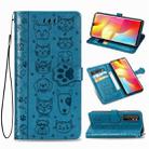 For Xiaomi Mi Note 10 Lite Lovely Cat and Dog Embossing Pattern Horizontal Flip Leather Case , with Holder & Card Slots & Wallet & Cartoon Clasp & Lanyard(Blue) - 1