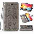 For Xiaomi Mi Note 10 Lite Lovely Cat and Dog Embossing Pattern Horizontal Flip Leather Case , with Holder & Card Slots & Wallet & Cartoon Clasp & Lanyard(Grey) - 1