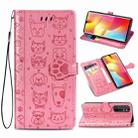 For Xiaomi Mi Note 10 Lite Lovely Cat and Dog Embossing Pattern Horizontal Flip Leather Case , with Holder & Card Slots & Wallet & Cartoon Clasp & Lanyard(Pink) - 1