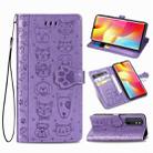 For Xiaomi Mi Note 10 Lite Lovely Cat and Dog Embossing Pattern Horizontal Flip Leather Case , with Holder & Card Slots & Wallet & Cartoon Clasp & Lanyard(Purple) - 1