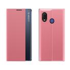 For Huawei P30 Pro Side Window Display Comes with Sleep Function / Stand Plain Cloth Flip Phone Case(Pink) - 1