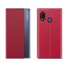 For Huawei P30 Lite Side Window Display Comes with Sleep Function / Stand Plain Cloth Flip Phone Case(Red) - 1