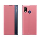 For Huawei P30 Lite Side Window Display Comes with Sleep Function / Stand Plain Cloth Flip Phone Case(Pink) - 1