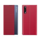 Fro Huawei P20 Side Window Display Comes with Sleep Function / Stand Plain Cloth Flip Phone Case(Red) - 1