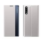 For Huawei P20 Pro Side Window Display Comes with Sleep Function / Stand Plain Cloth Flip Phone Case(Silver) - 1