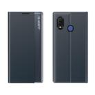 For Huawei P20 Lite Side Window Display Comes with Sleep Function / Stand Plain Cloth Flip Phone Case(Dark Blue) - 1