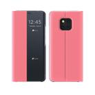 For Huawei Mate 20 Side Window Display Comes with Sleep Function / Stand Plain Cloth Flip Phone Case(Pink) - 1