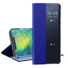 For Huawei Mate 20 Pro Side Window Display Comes with Sleep Function / Stand Plain Cloth Flip Phone Case(Dark Blue) - 8
