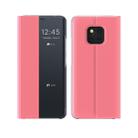 For Huawei Mate 20 Pro Side Window Display Comes with Sleep Function / Stand Plain Cloth Flip Phone Case(Pink) - 1