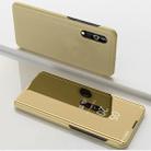 For Samsung Galaxy A01 Plated Mirror Horizontal Flip Leather Case with Holder(Gold) - 1