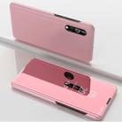 For Samsung Galaxy A01 Plated Mirror Horizontal Flip Leather Case with Holder(Rose Gold) - 1