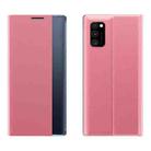 For Samsung Galaxy A71 5G Plain Texture Cloth Attraction Flip Holder Leather Phone Case(Pink) - 1