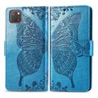 For Huawei Y5P Butterfly Love Flower Embossed Horizontal Flip Leather Case with Bracket / Card Slot / Wallet / Lanyard(Blue) - 1